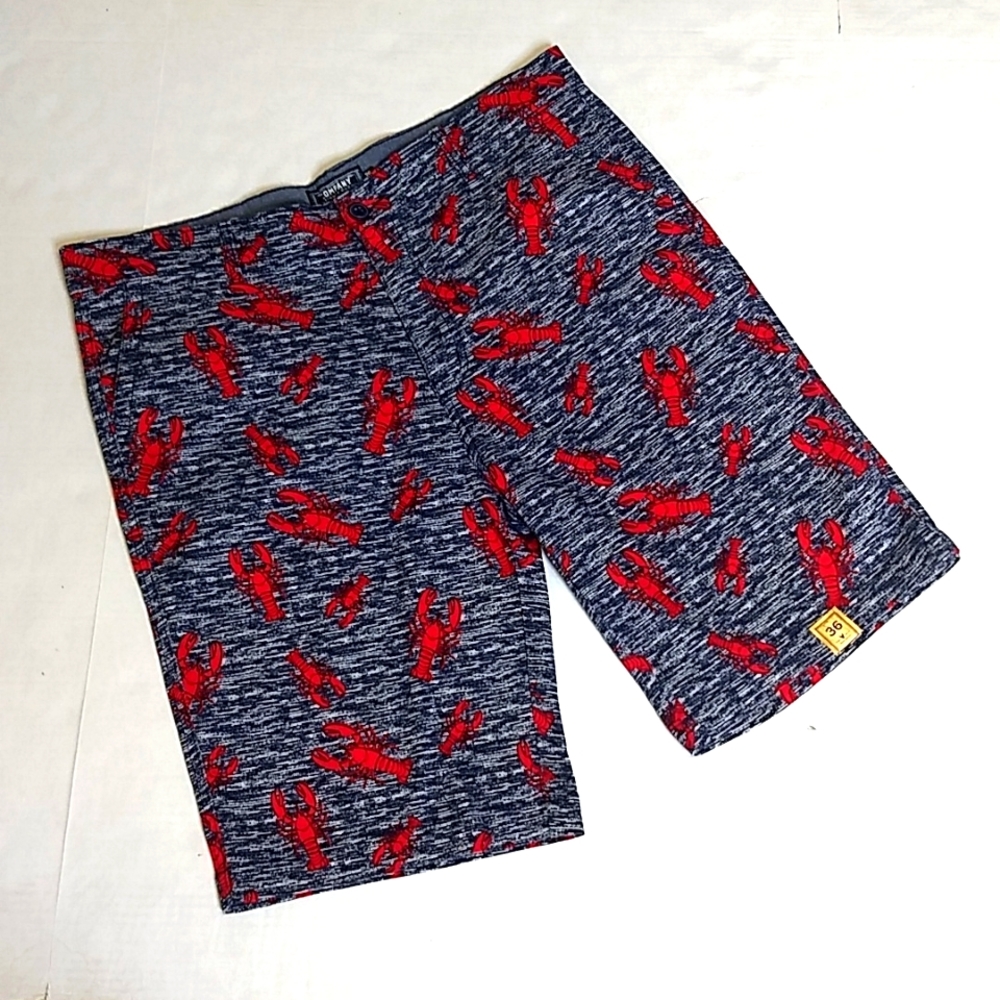 Men's Navy Lobster Print Flat Front Swim Shorts